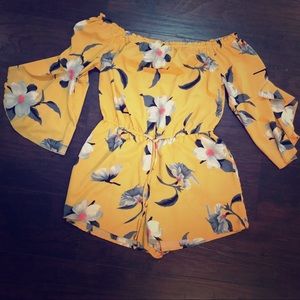 Floral Yellow Tie Waist Romper